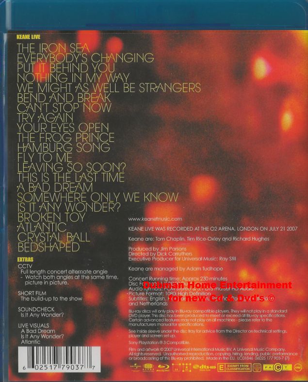 Keane Live At The O2 Blu Ray Dubman Home Entertainment